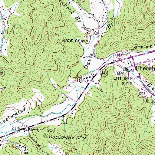 Topographic Map of Davis Branch, NC