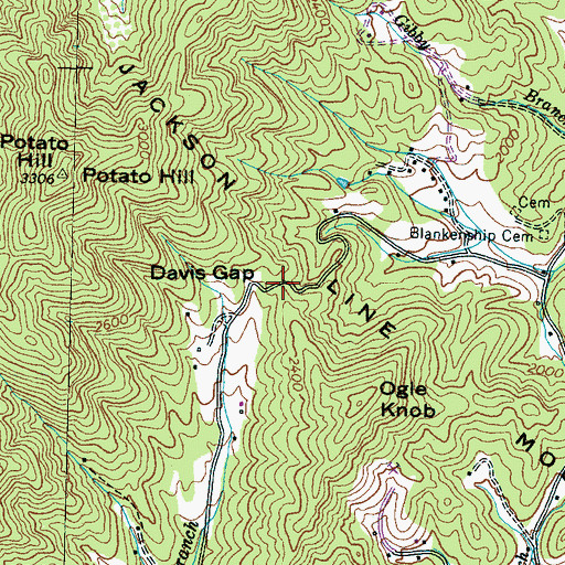 Topographic Map of Davis Gap, NC