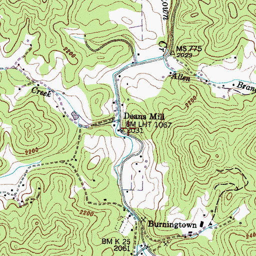 Topographic Map of Deans Mill, NC