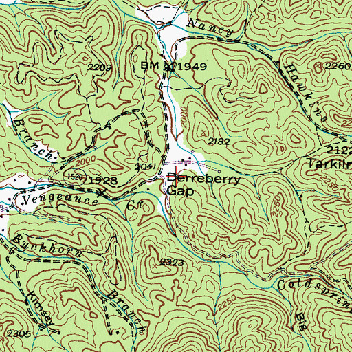 Topographic Map of Derreberry Gap, NC