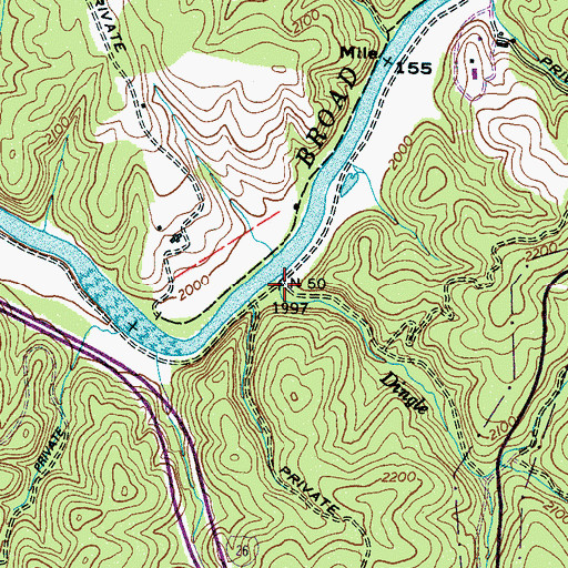 Topographic Map of Dingle Creek, NC