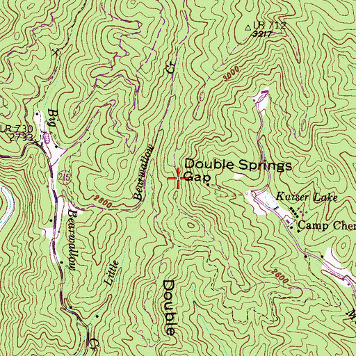 Topographic Map of Double Springs Gap, NC
