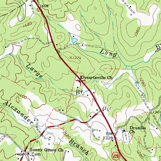 Topographic Map of Dysartsville Church, NC