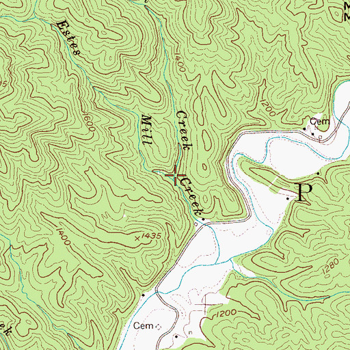 Topographic Map of Eliza Estes Mill Creek, NC