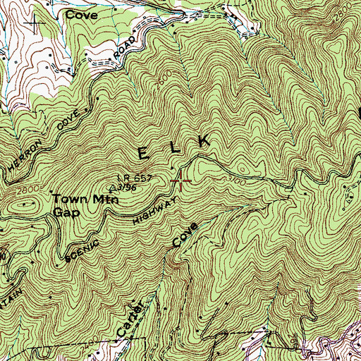 Topographic Map of Elk Mountains, NC