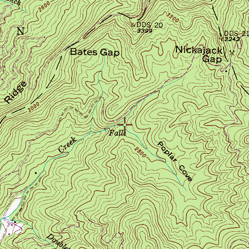 Topographic Map of Falls Poplar Cove, NC