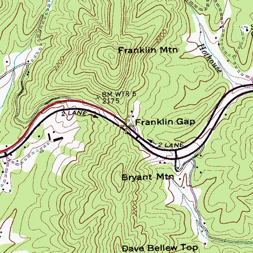 Topographic Map of Franklin Gap, NC