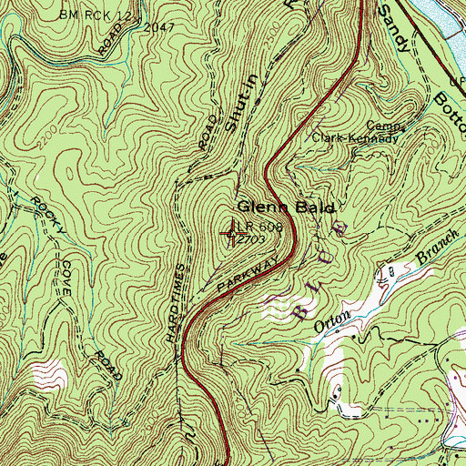Topographic Map of Glenn Bald, NC