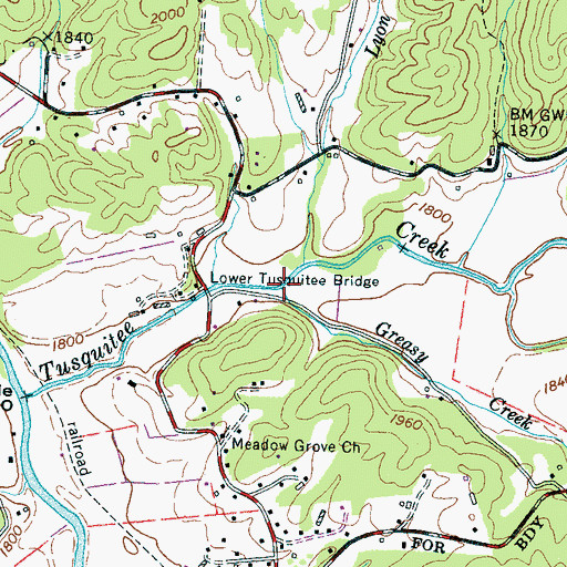 Topographic Map of Greasy Creek, NC