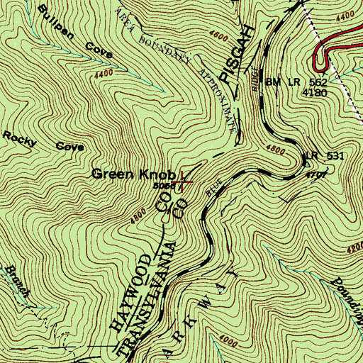 Topographic Map of Green Knob, NC
