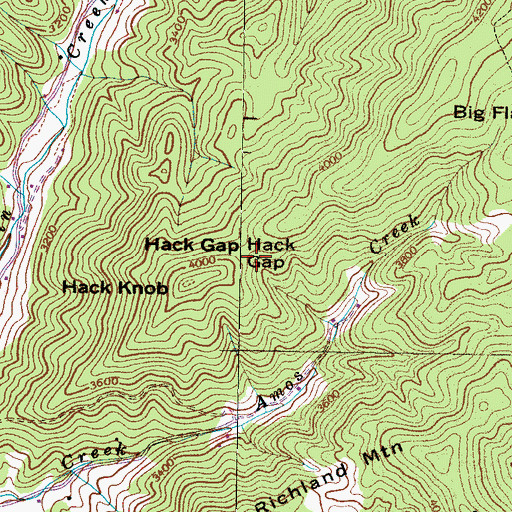 Topographic Map of Hack Gap, NC