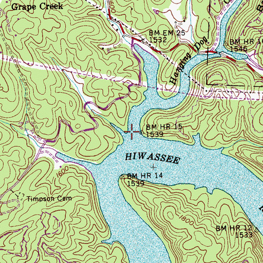Topographic Map of Hanging Dog Creek, NC