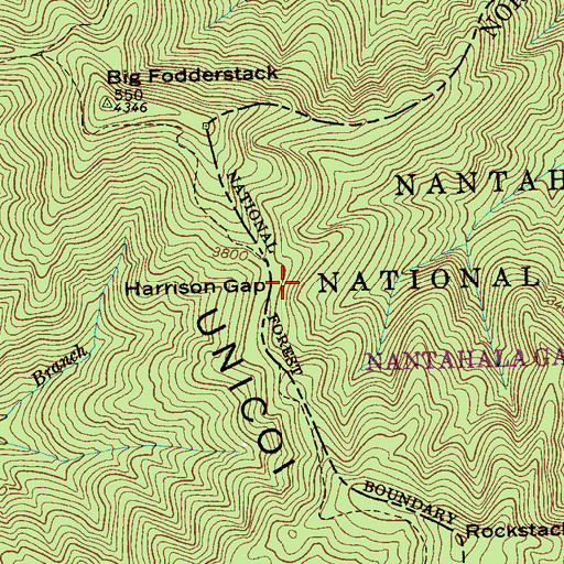 Topographic Map of Harrison Gap, NC