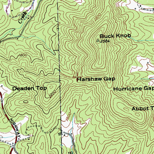 Topographic Map of Harshaw Gap, NC
