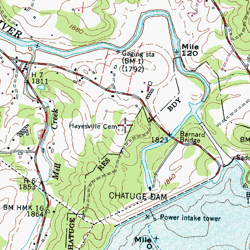 Topographic Map of Hayesville Cemetery, NC