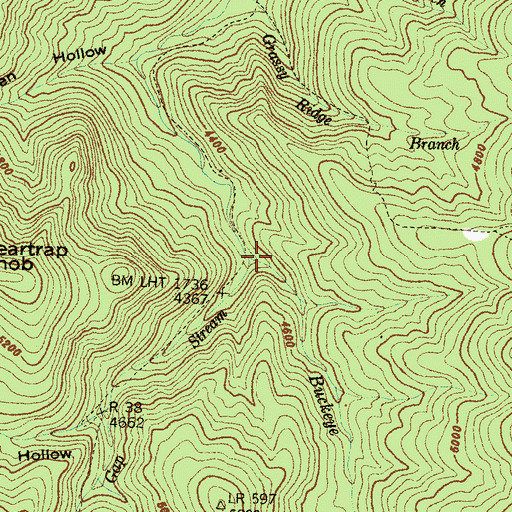 Topographic Map of Haywood Gap Stream, NC