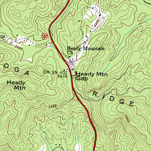 Topographic Map of Heady Mountain Gap, NC