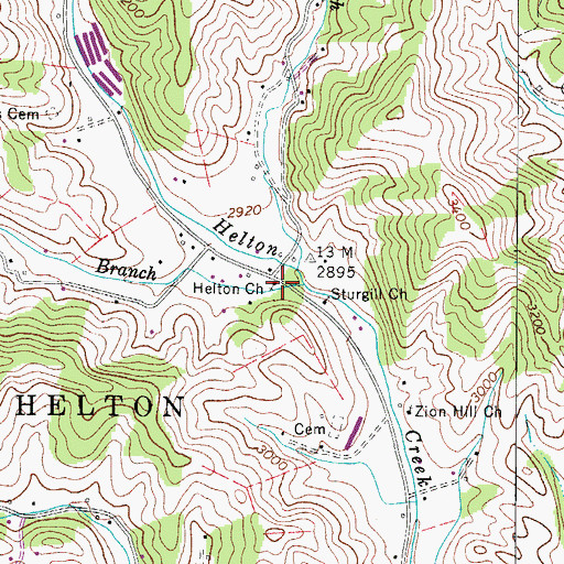 Topographic Map of Helton Church, NC