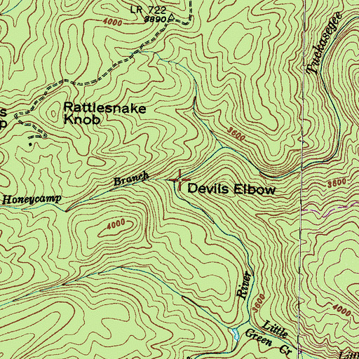 Topographic Map of Honeycamp Branch, NC