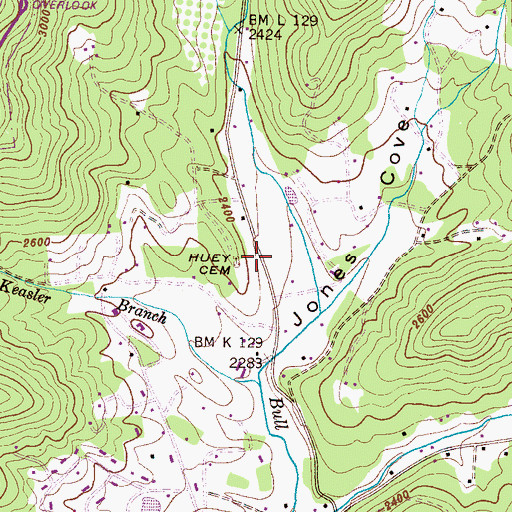 Topographic Map of Huey Cemetery, NC