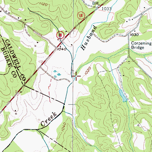 Topographic Map of Husband Creek, NC