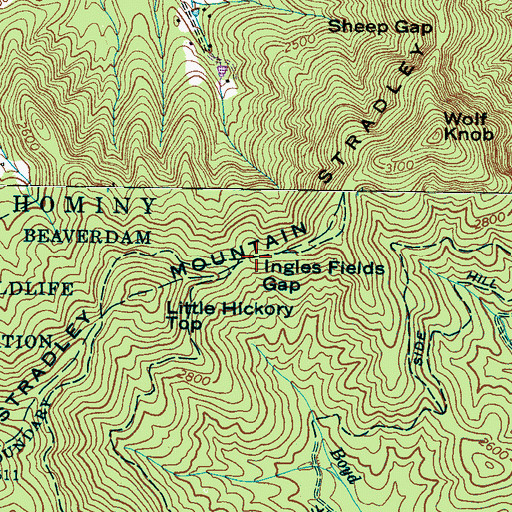 Topographic Map of Ingles Fields Gap, NC