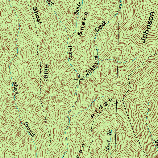 Topographic Map of Left Prong Johnson Creek, NC