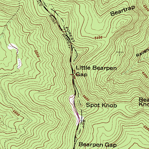 Topographic Map of Little Bearpen Gap, NC