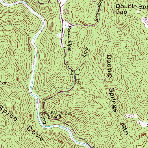 Topographic Map of Little Bearwallow Creek, NC