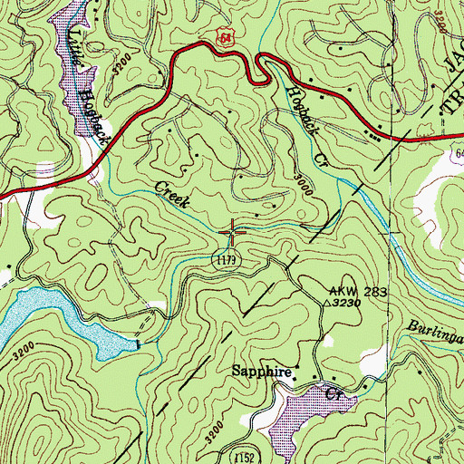 Topographic Map of Little Hogback Creek, NC
