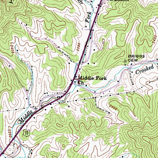Topographic Map of Middle Fork Church, NC