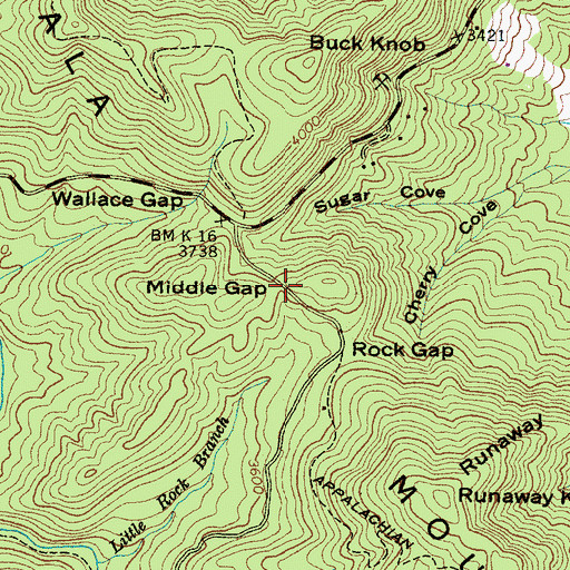 Topographic Map of Middle Gap, NC
