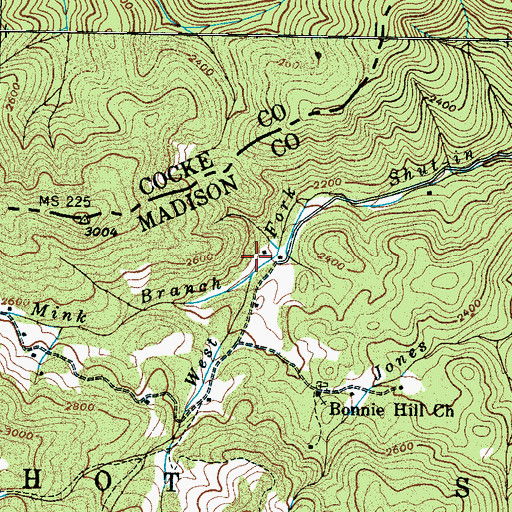 Topographic Map of Mink Branch, NC