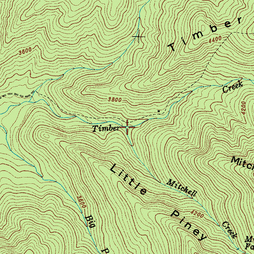 Topographic Map of Mitchell Creek, NC
