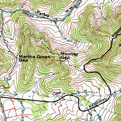 Topographic Map of Mooney Gap, NC
