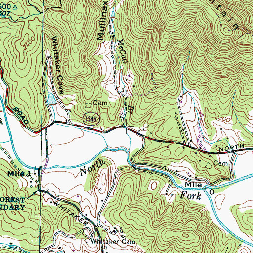 Topographic Map of Mullinax Cove, NC