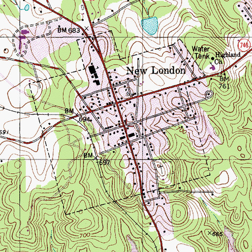 Topographic Map of New London, NC