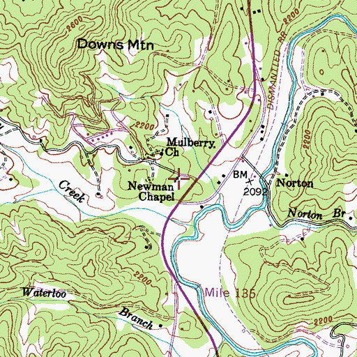 Topographic Map of Newman Chapel, NC