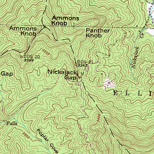 Topographic Map of Nickajack Gap, NC