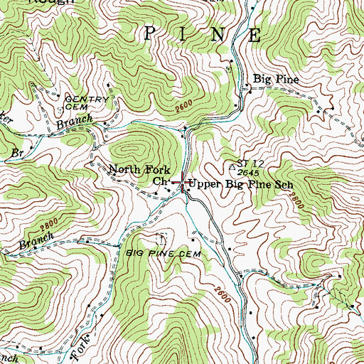 Topographic Map of North Fork Big Pine Creek, NC