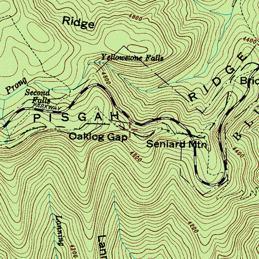Topographic Map of Oaklog Gap, NC
