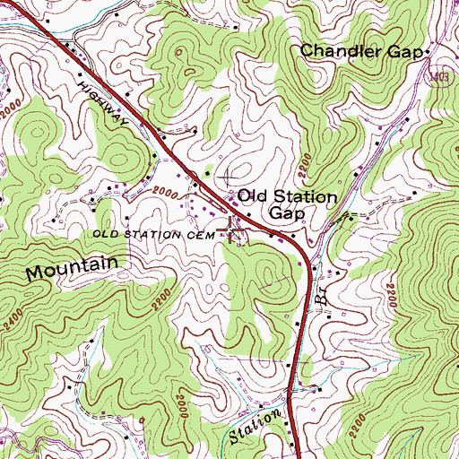 Topographic Map of Old Station Cemetery, NC