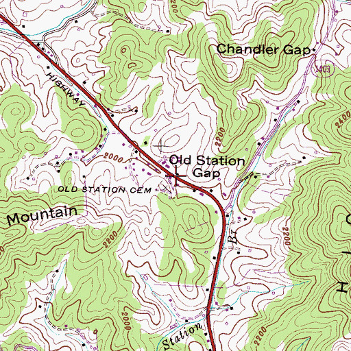 Topographic Map of Old Station Gap, NC