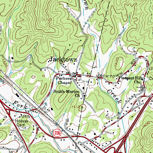 Topographic Map of Parkers Chapel, NC