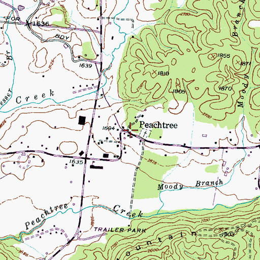 Topographic Map of Peachtree, NC