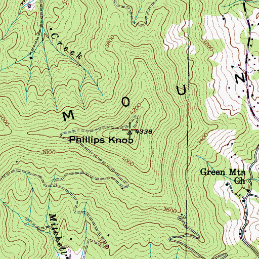 Topographic Map of Phillips Knob, NC