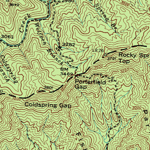 Topographic Map of Porterfield Gap, NC