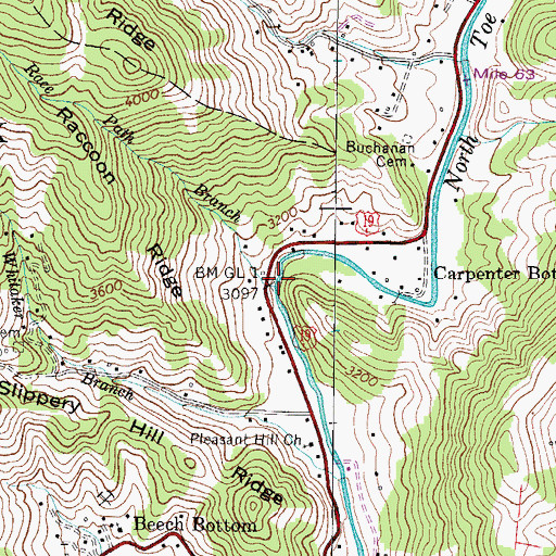 Topographic Map of Race Path Branch, NC