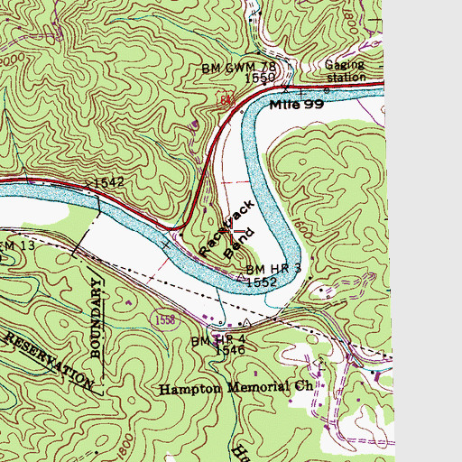 Topographic Map of Racetrack Bend, NC