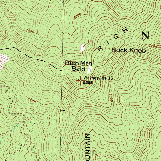 Topographic Map of Rich Mountain Bald, NC